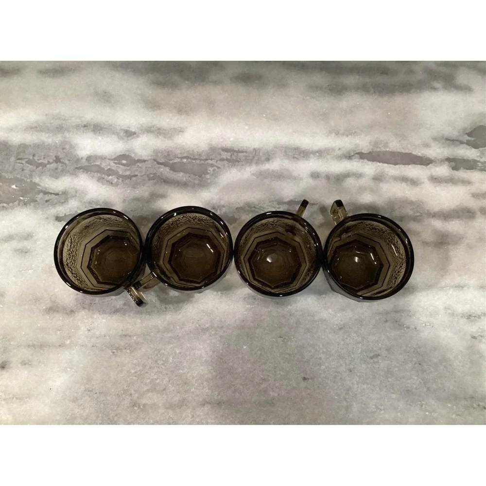 Vintage Anchor Hocking‎ Brown Octagon Textured Cups Set of 4